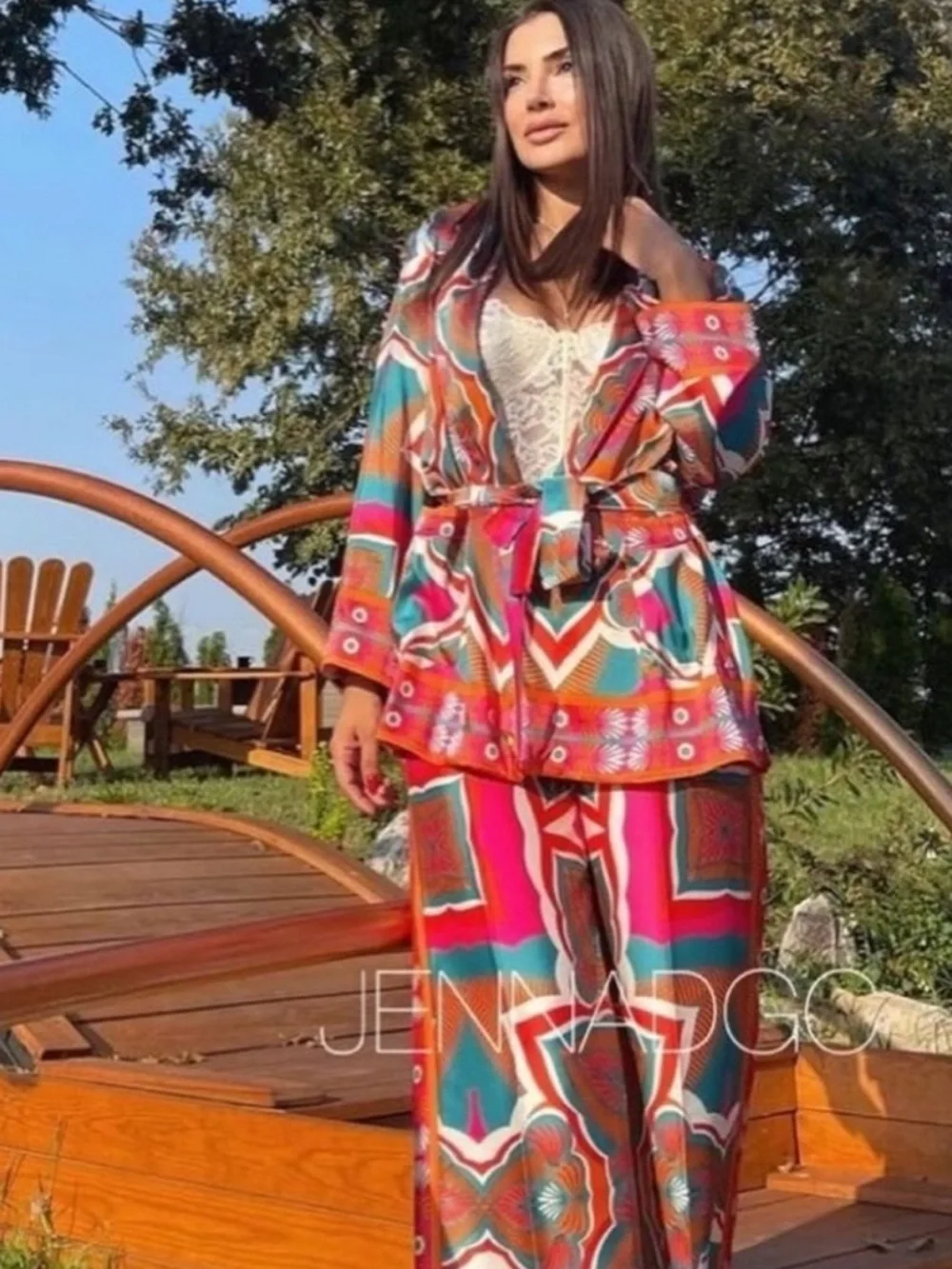 Zara Geometric Cropped Pants | Vibrant Resort Print Trousers | Euro Summer